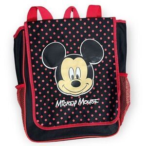 Disney Mickey Mouse Bookbag Unisex Black Red Adjustable Straps Polka Dot Casual